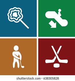 Stick icons set. set of 4 stick filled icons such as escalator down, lollipop, golf player