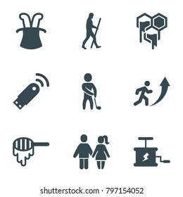 Stick icons. set of 9 editable filled stick icons such as honey, magic hat, golf player, man going up, usb signal, caveman, dynamite