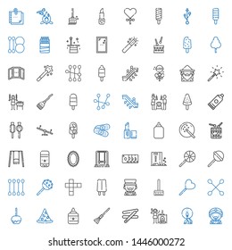 stick icons set. Collection of stick with magician, match, campfire, broom, glue, wizard, caramelized apple, cotton swab, lollipop, popsicle. Editable and scalable stick icons.