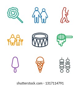 Stick Icons. Trendy 9 Stick Icons. Contain Icons Such As Kebab, Ice Cream, Ice Cream On Stick, Honey, Drum, Old Couple, Caveman, Couple, Lollipop. Icon For Web And Mobile.