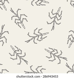 Stick insect doodle seamless pattern background