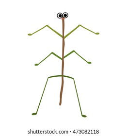 Stick Insect standing on two legs animal cartoon character isolated on white background.