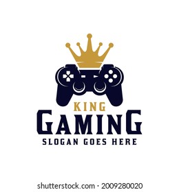 stick or joystick with crown king sport gaming for game shop, gamer pro player logo design