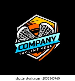 stick lacrosse with shield logo design vector 