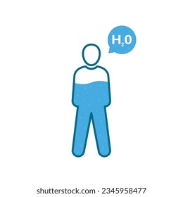 stick line figures such as the percentage level of water. daily fluid intake concept for men, women or kids.
