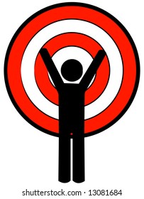 stick man with arms up and target head - vector