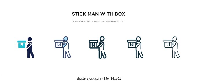 stick man with box icon in different style vector illustration. two colored and black stick man with box vector icons designed in filled, outline, line and stroke style can be used for web, mobile,
