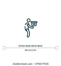 stick man with box vector line icon. Simple element illustration. stick man with box outline icon from behavior concept. Can be used for web and mobile

