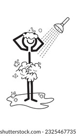 Stick man cartoon design taking a shower, as vector