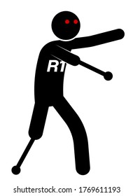 stick man, cyborg man with prosthetic arm and leg. Creating smart robots. Danger of introducing artificial intelligence. Vector on a white background