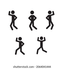 stick man dancing in different poses, human figure, silhouette isolated on white background
