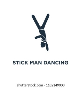 Stick Man Dancing icon. Black filled vector illustration. Stick Man Dancing symbol on white background. Can be used in web and mobile.