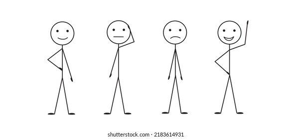 Stick Man Different Poses Emotions Gestures Stock Vector (Royalty Free ...