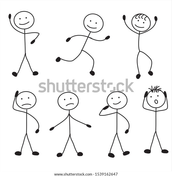 Stick Man Different Poses Standing Running Stock Vector (Royalty Free ...