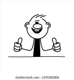 Stick man doing a success symbol. Vector illustration.