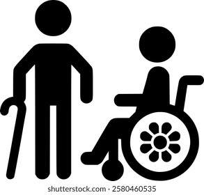 Stick man elderly cane and wheelchair sign, symbol, vector, art