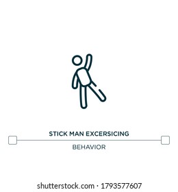 stick man excersicing vector line icon. Simple element illustration. stick man excersicing outline icon from behavior concept. Can be used for web and mobile
