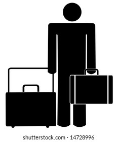 stick man or figure with briefcase and luggage