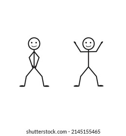 stick man figure in different poses, gymnastics, happy person smiling, healthy lifestyle, isolated on a white background