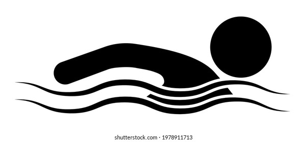 stick man, figure floats on water. Summer information sign, safe swimming spots. Isolated vector on white background