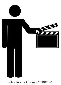 stick man or figure holding movie clapboard - vector