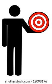 stick man or figure holding target in hand - vector