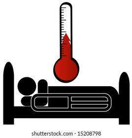 stick man or figure in hospital bed sick with temperature