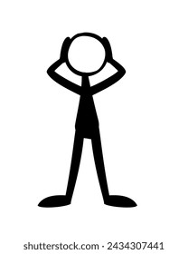 Stick man figure in shocked or stressed expression. White background. Vector illustration.