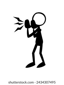 Figura de hombre de palo gritando sobre algo. Ilustración de la silueta del vector.