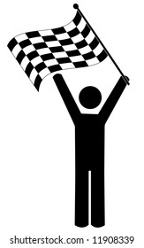stick man or figure waving checkered flag - winner - vector