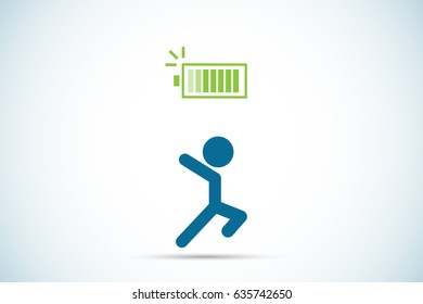 stick man with full battery icon, business concept