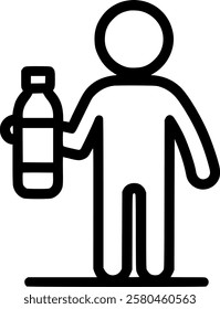 stick Man holding bottle of water sign, symbol, vector, art