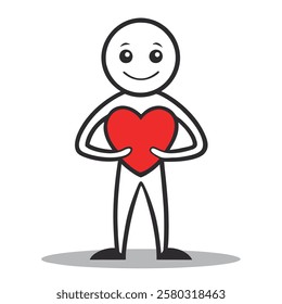 A Stick Man Holding A Hart-in Fromt of His Chast