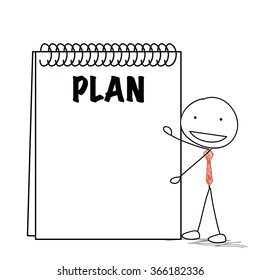 stick man with a huge book for business plan