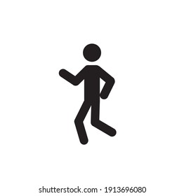 Stick Man Icon Figure Sketch, Silhouette Of A Moving Person Isolated On A White Background