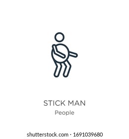 Stick man icon. Thin linear stick man outline icon isolated on white background from people collection. Line vector sign, symbol for web and mobile