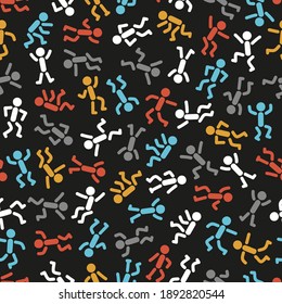 Stick Man Icons Seamless Pattern. Colorful Background from People Stick Figures in Different Poses. Stickman Repeating Texture. Various Human Signs Vector