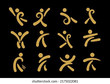 Stick man illustration brush in different positions logo person abstract