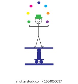 stick man juggler in circus isolated on white background
