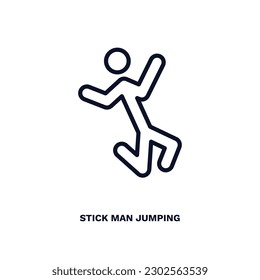 el hombre de palos salta icono. Un hombre de palo de línea delgado salta un icono de la colección de comportamiento y acción. Vector de contorno aislado en fondo blanco. El símbolo de salto de palo modificable puede ser usado web y móvil