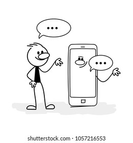 Stick man and mobile phone