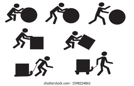 Stick man moves Action Box Balloon Pictogram Icons