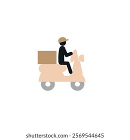  stick man on a motorcycle, on a scooter, hot food delivery, pizza, food delivery, parcels, flat vector illustration on transparent background, sketch