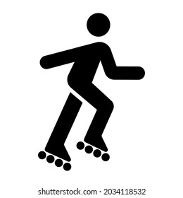 Stick man on roller skates high quality black icon isolated on white background