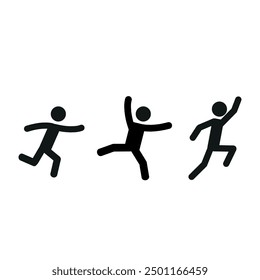 stick man, pictogram of a human figure, a man running, jumping up, doing a wheel, playing sports