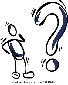 Stick man with question mark. Hand drawn vector illustration isolated on white. Vector illustration.