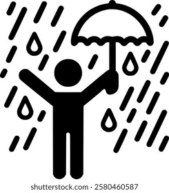 Stick man with rain sign, symbol, vector, art