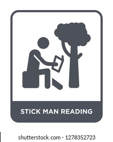 stick man reading icon vector on white background, stick man reading trendy filled icons from Behavior collection, stick man reading vector illustration