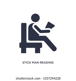 stick man reading isolated icon. Simple element illustration from behavior concept. stick man reading editable logo symbol design on white background. Can be use for web and mobile.