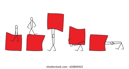 Stick man with red box. Vector